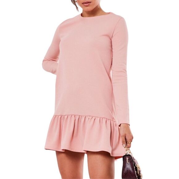 NWT MISSGUIDED PINK SMOCK DROP HEM DRESS WOMENS SIZE 4 *Very cute! - Picture 2 of 8